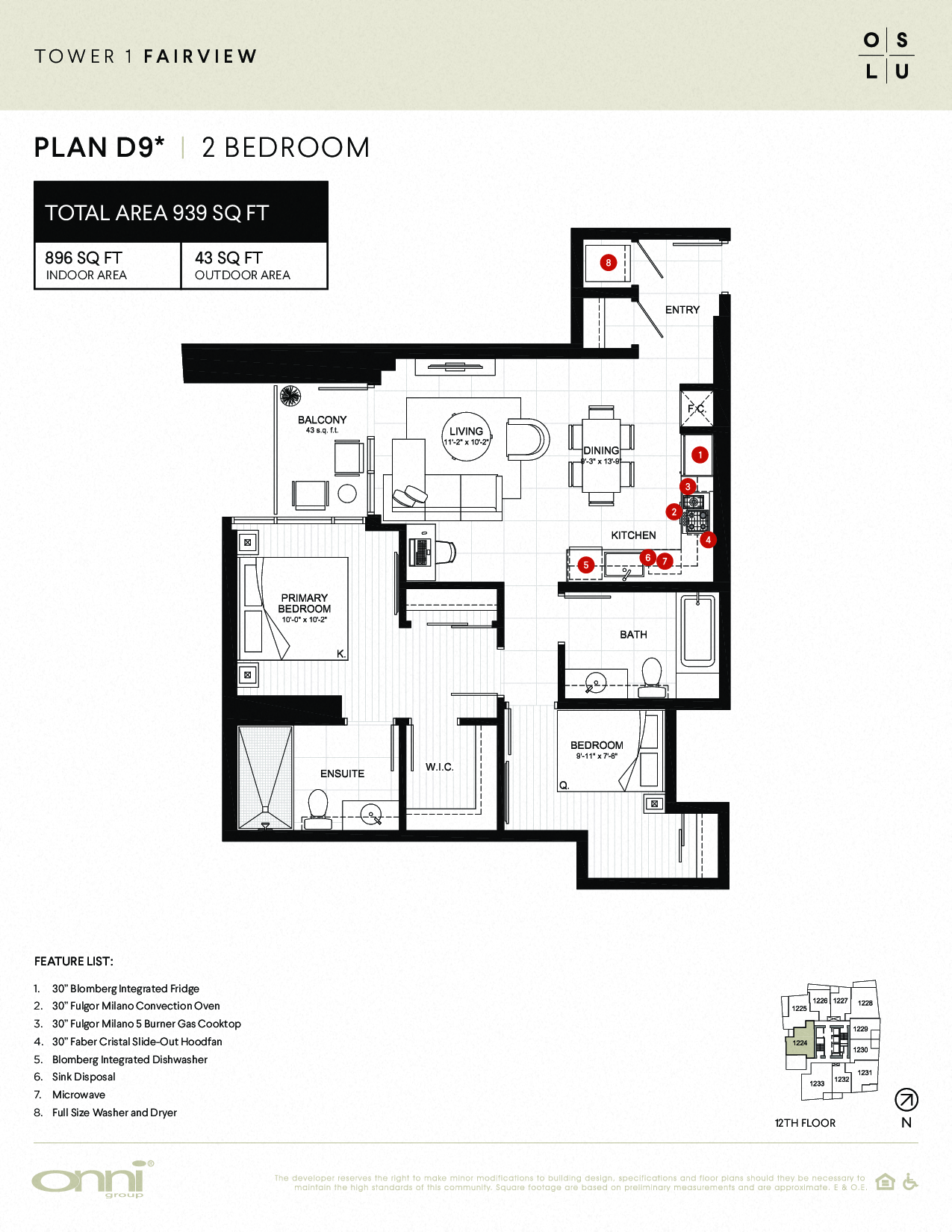 Floor plan for 2 beds, 2 baths, 896 sqft